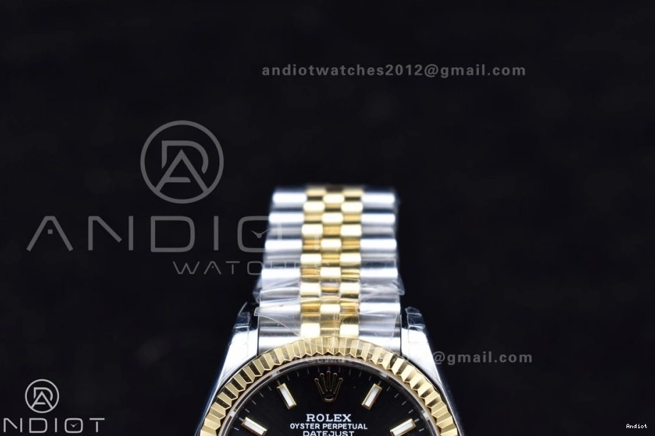 GSF DateJust Bracelet 278273 Soft President 561 on Ladies 316L Steel YG Black Dial Stick Markers 31 0731